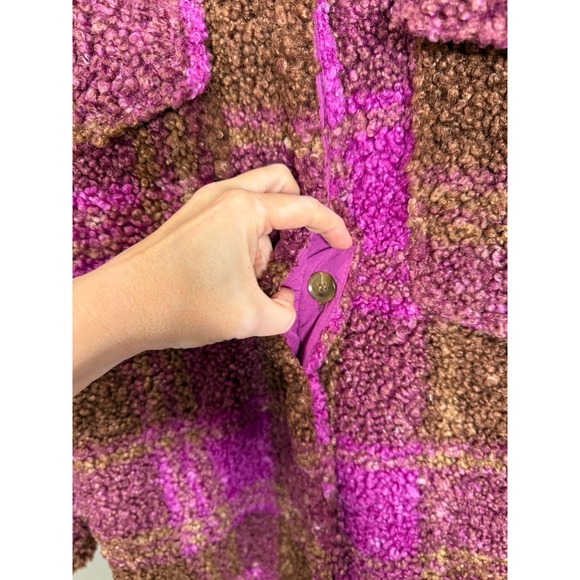 Good American Plaid Sherpa Long Shacket Coat NWT Oversized Cabincore Gorpcore - Picture 6 of 9